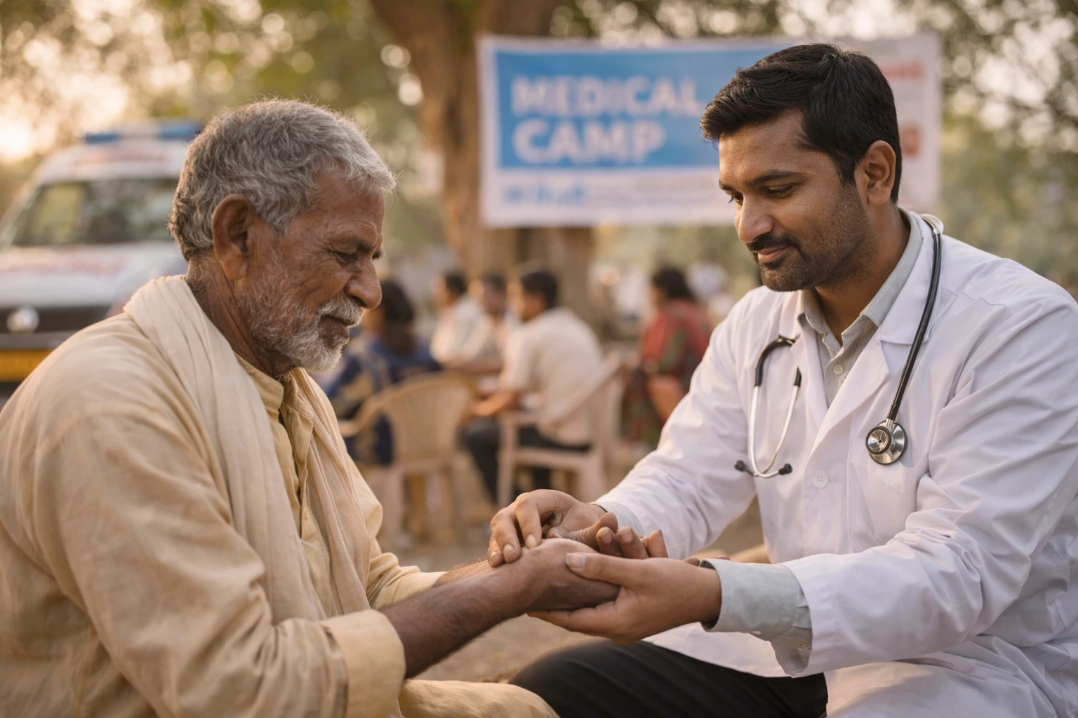 Doctor serving elderly patient without obstruction