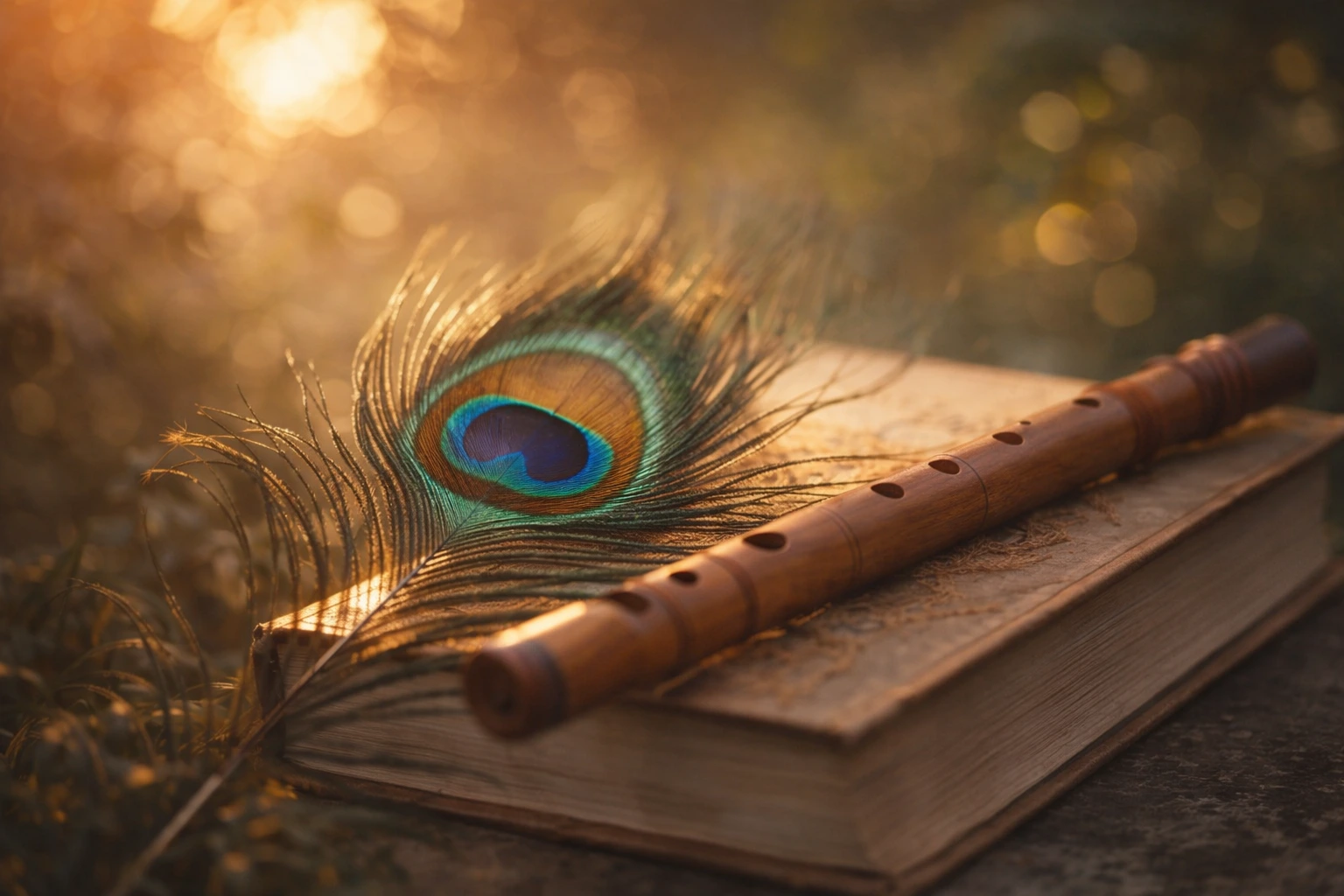 Bhagavad Gita and Flute - Symbol of Devotion and Nishkam Karma